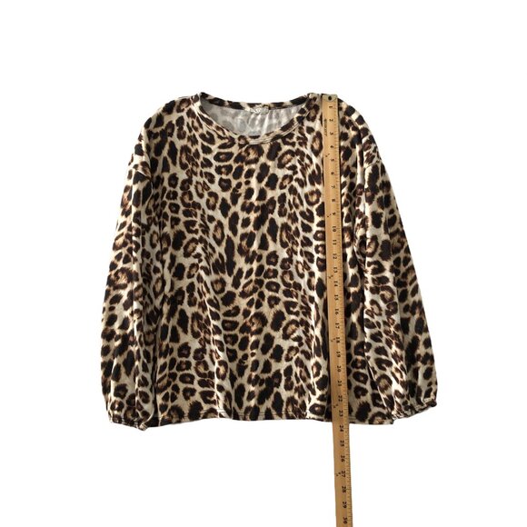 Olivia Rae Top Womens Size L Leopard Print Round Neck Long Sleeve - Picture 3 of 6